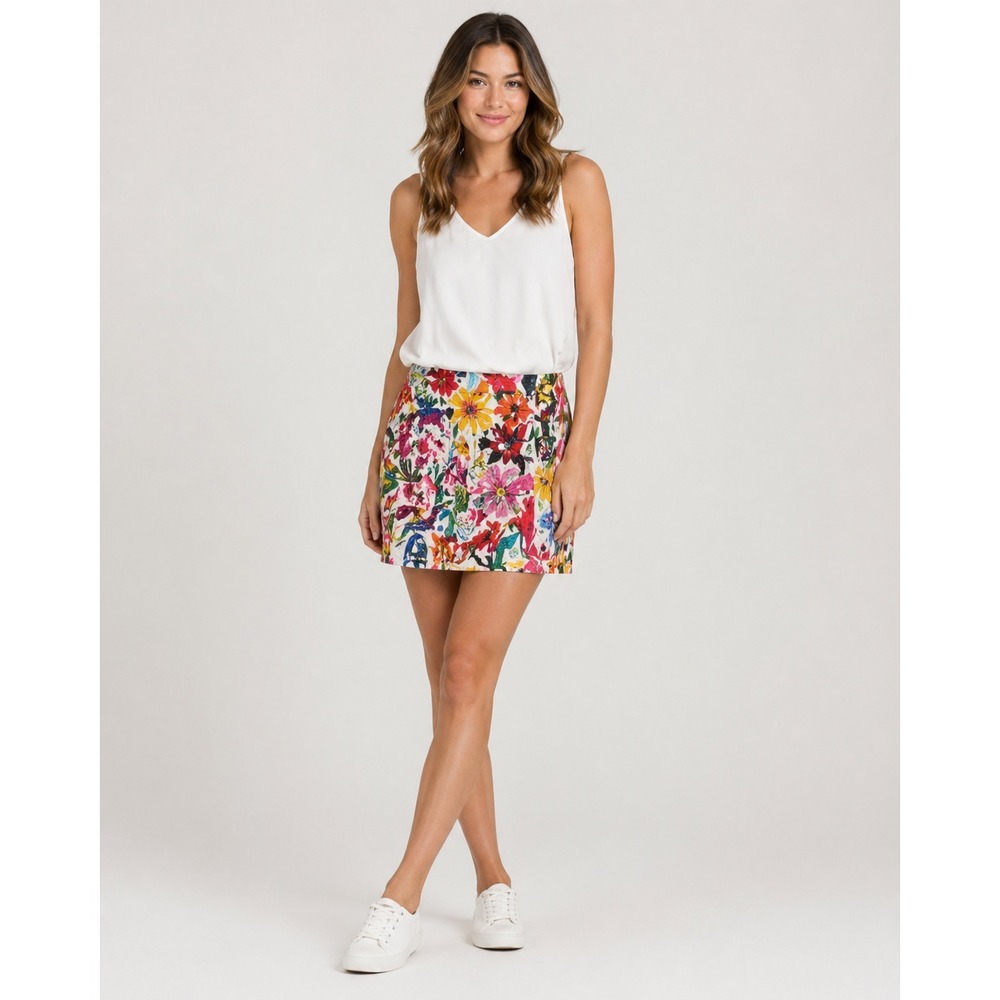 RipSkirt Hawaii Womens Medium Lotta Leg White Wildflower Watercolor Polyester